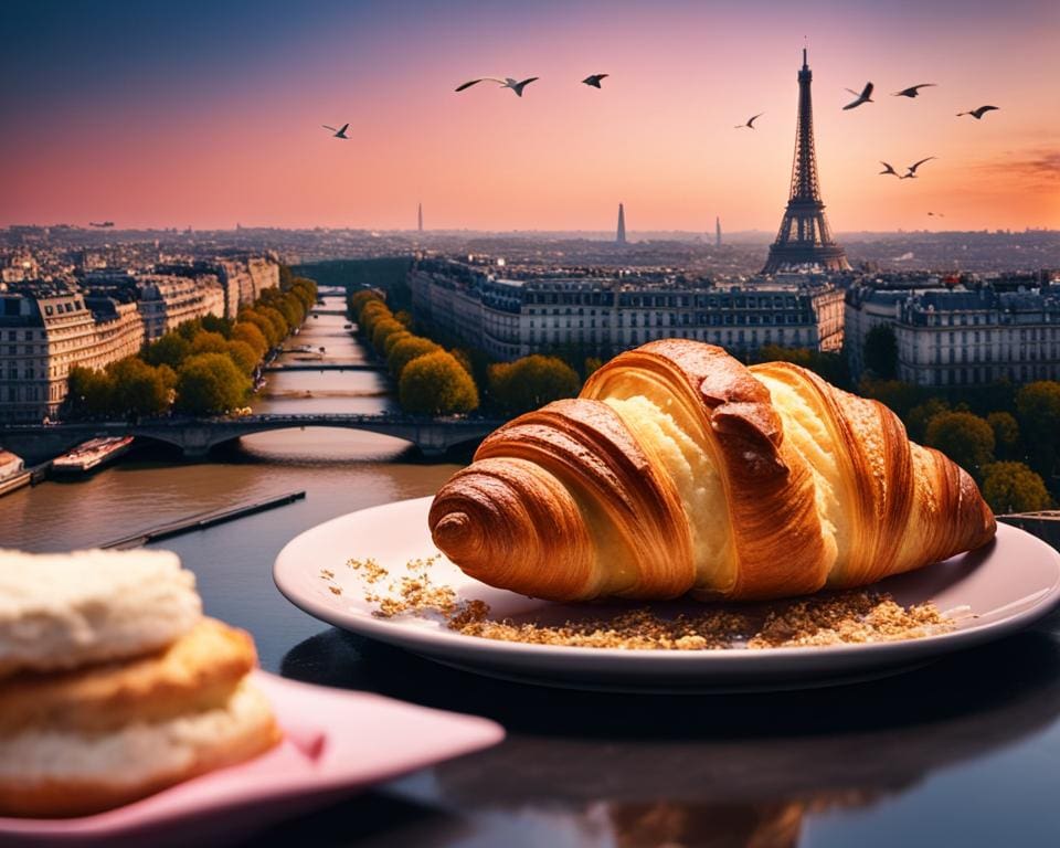 croissant eten aan de Seine in Parijs