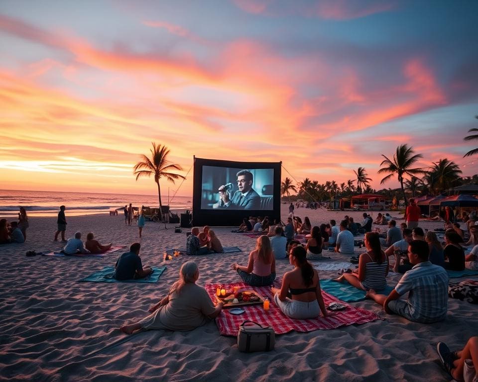 Bezoek een openlucht filmfestival bij het strand