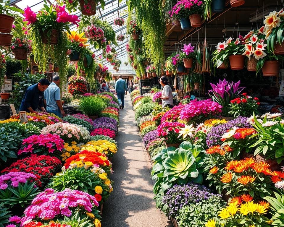 Ga naar een botanische markt voor planten en bloemen