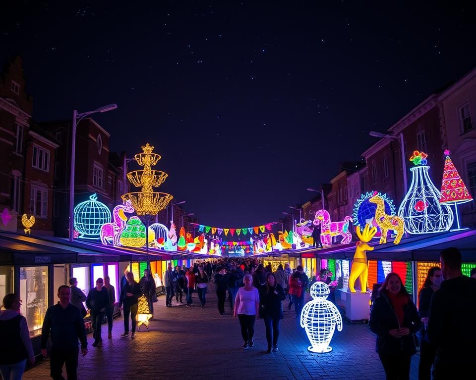 Ga naar een lichtfestival en wandel door de verlichte straten