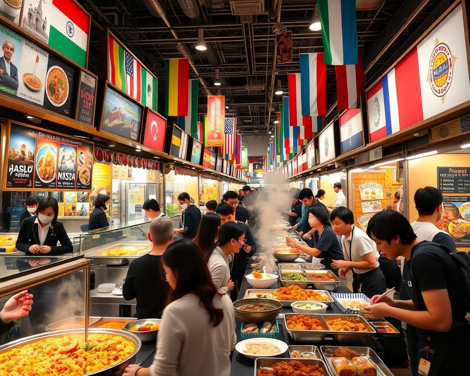 Ga op een culinaire reis in een foodcourt met wereldkeuken