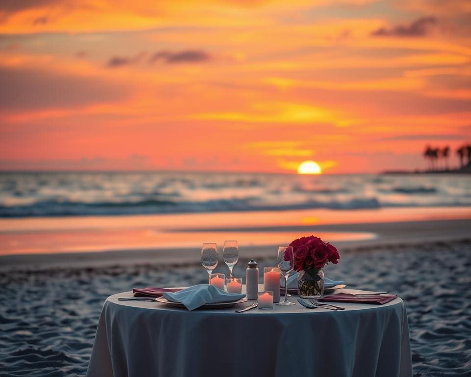 Geniet van een zonsondergang diner aan het strand