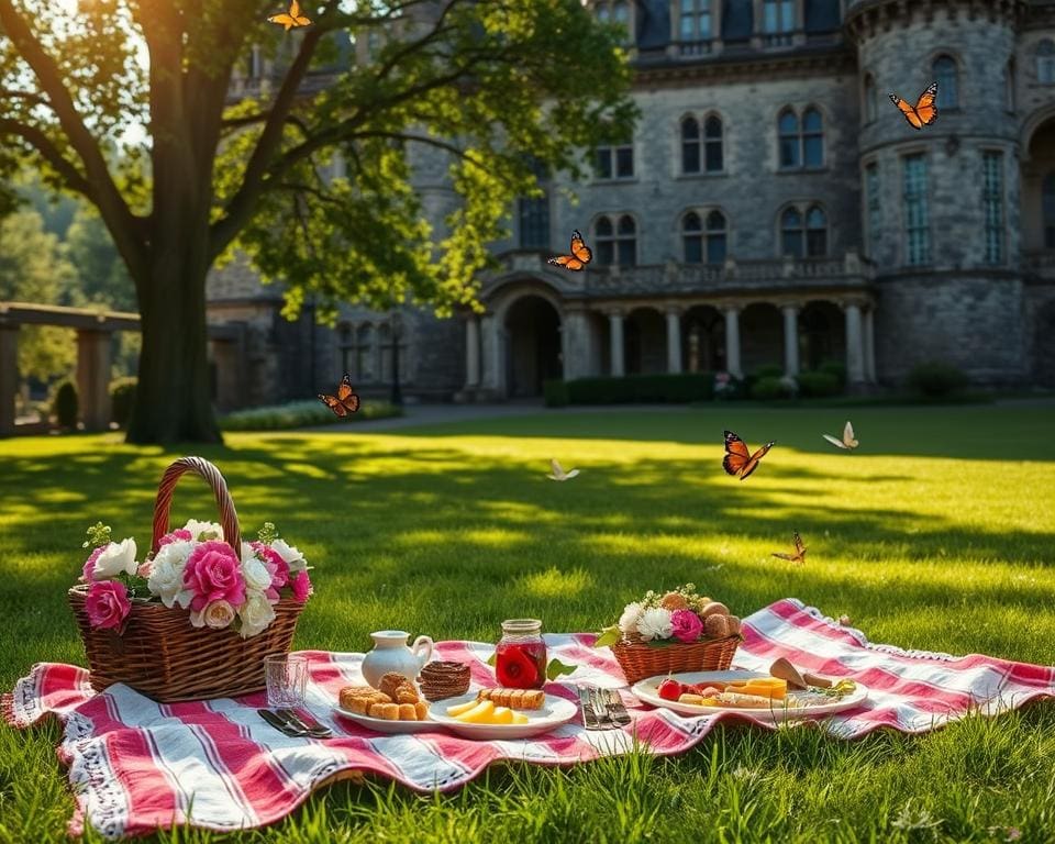 picknick bij een historisch kasteel