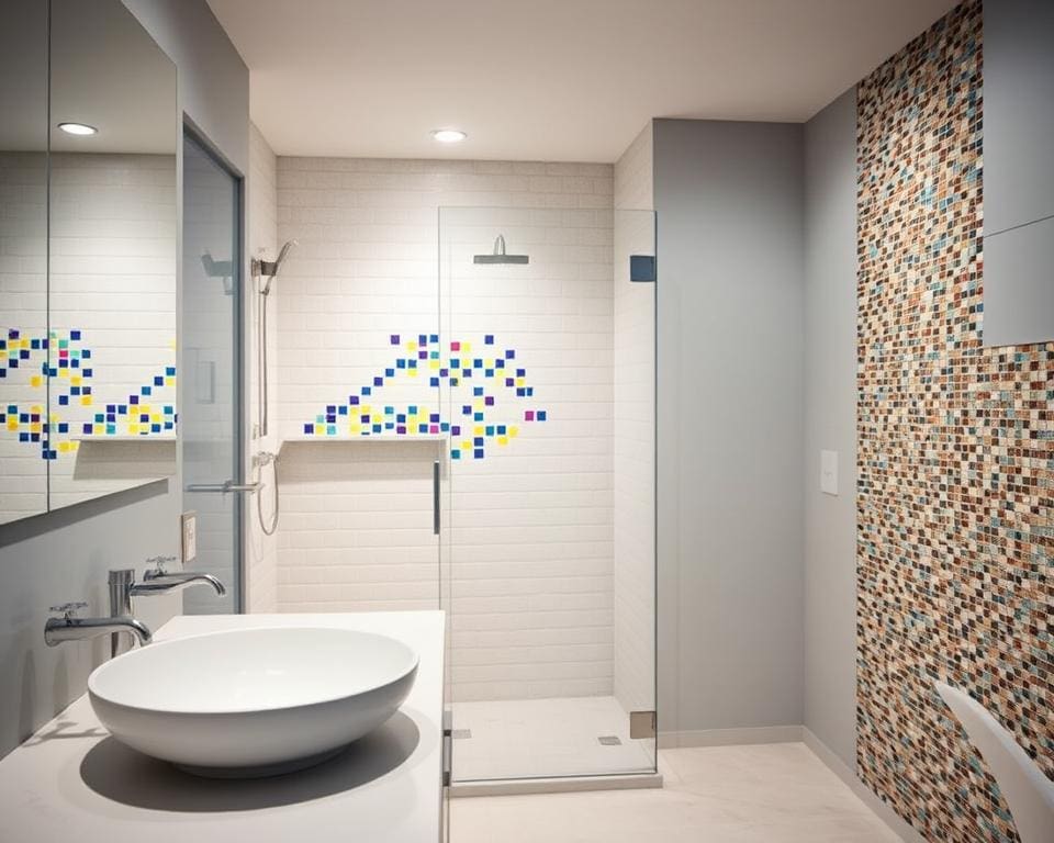 kleurcombinaties in badkamer met mozaïektegels als accent