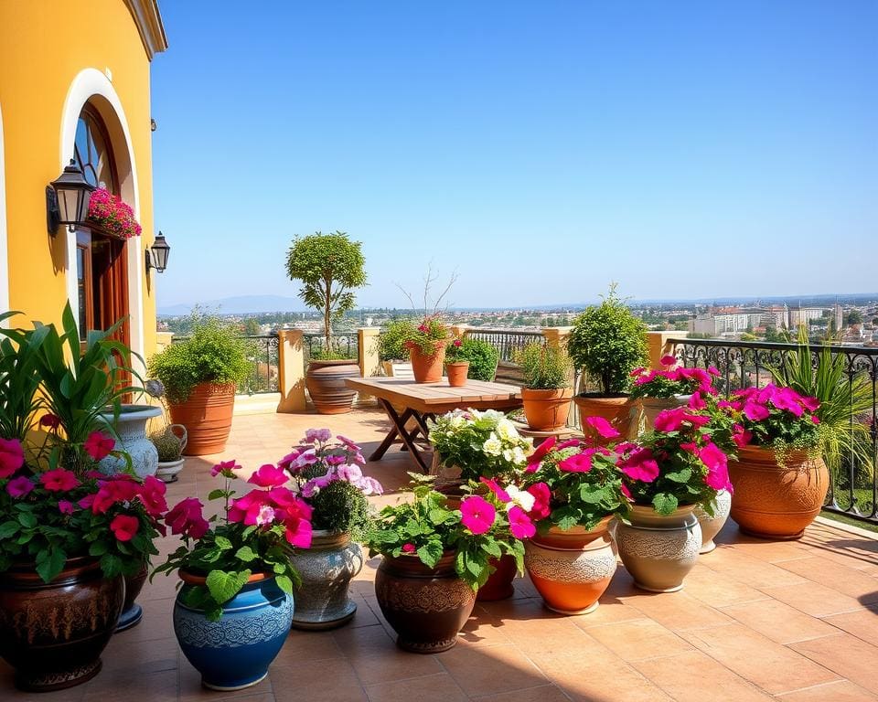 bloempotten terras